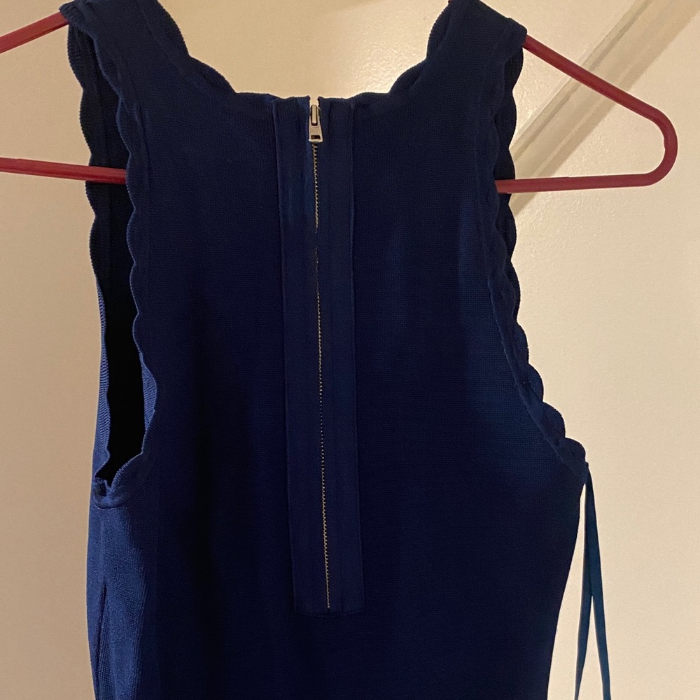 Scalloped Strap Midi Elisa Dress in Navy Blue - Picture 4 of 5
